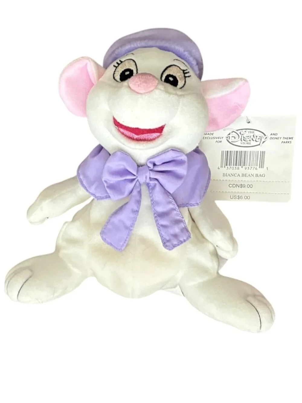 Disney‎ Bianca Bean Bag Plush From The Rescuers With Tags Purple Hat & Bow